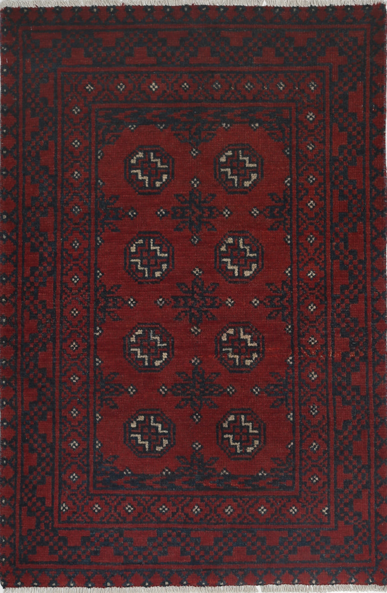 Ivory Hand-Knotted Afghan Tribal Geometric Wool Rug - 2'6" x 3'10"