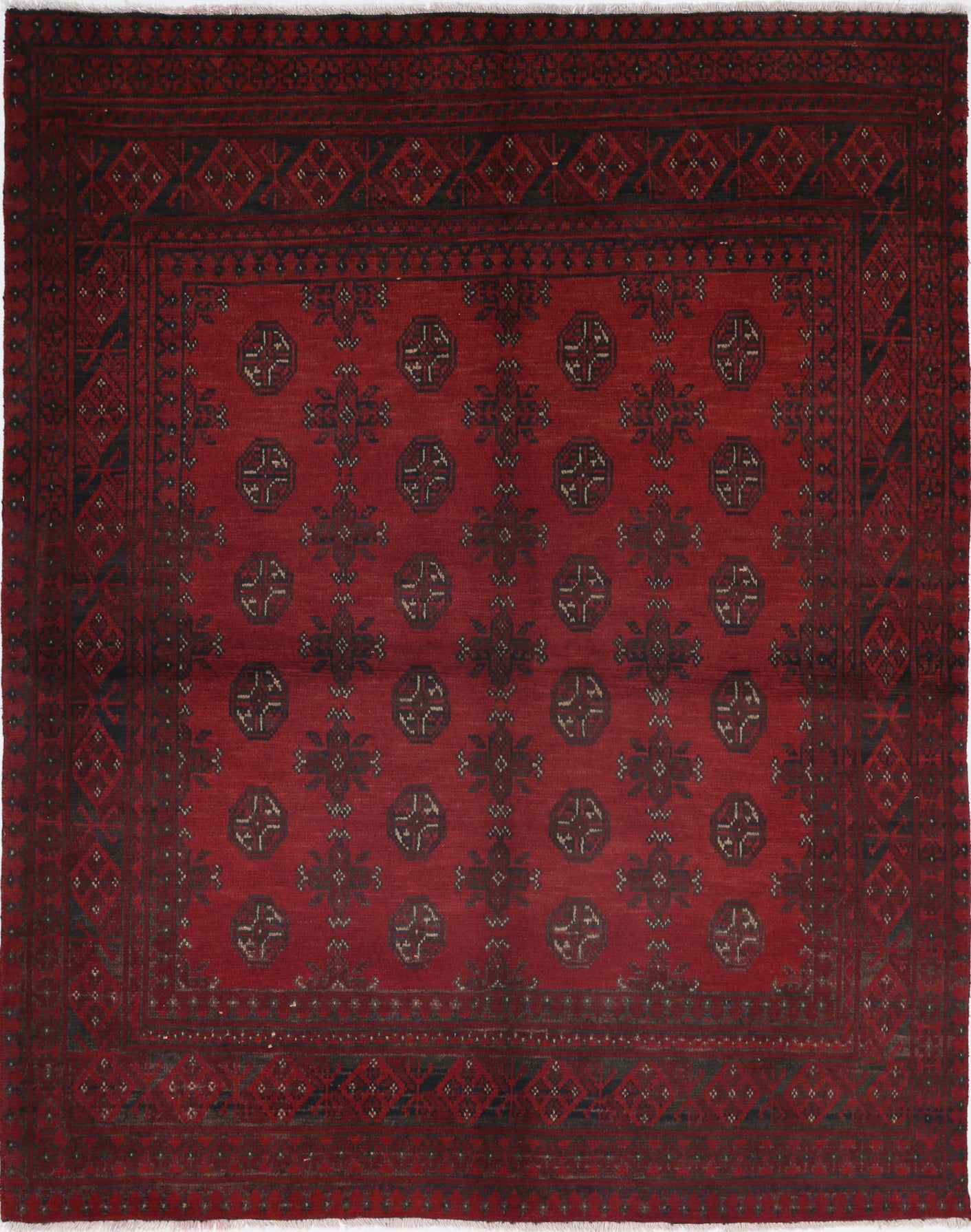 Ivory Hand-Knotted Afghan Tribal Geometric Wool Rug - 5'0" x 6'2"