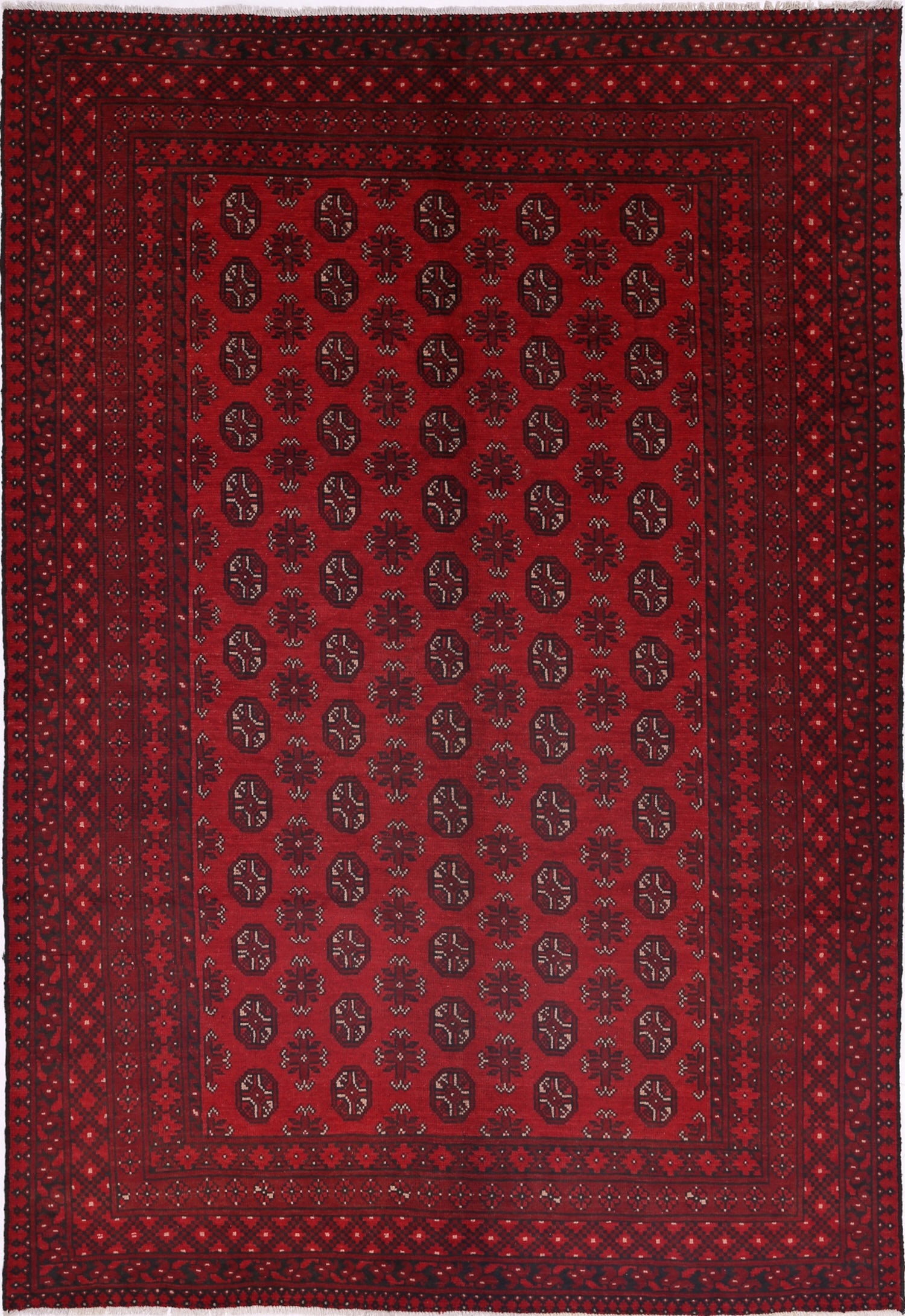 Ivory Hand-Knotted Afghan Tribal Geometric Wool Rug - 6'6" x 9'6"