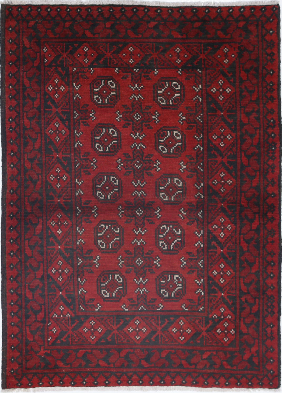 Ivory Hand-Knotted Afghan Tribal Geometric Wool Rug - 2'3" x 4'6"