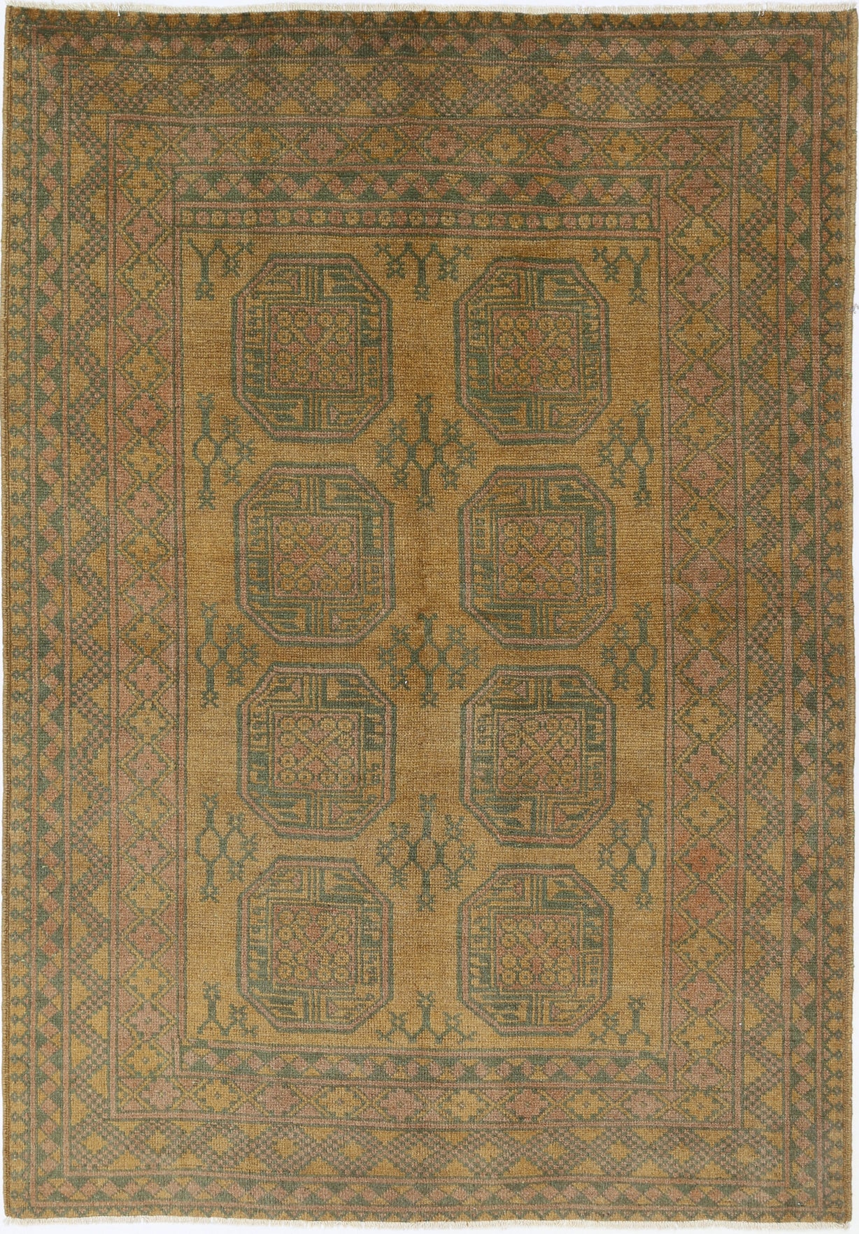 Ivory Hand-Knotted Afghan Tribal Geometric Wool Rug - 5'1" x 7'4"