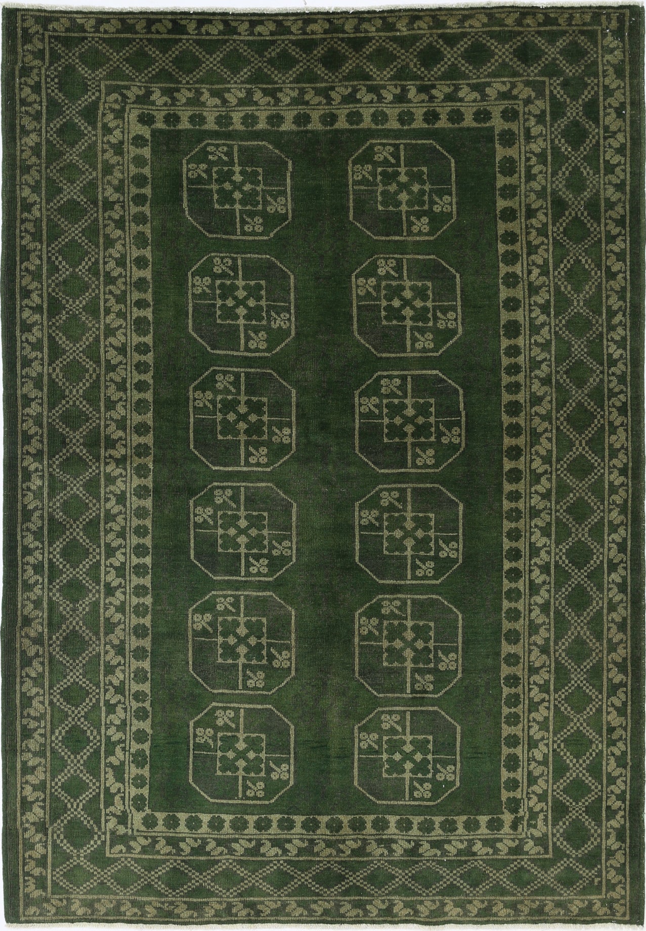 Ivory Hand-Knotted Afghan Tribal Geometric Wool Rug - 5'3" x 7'8"