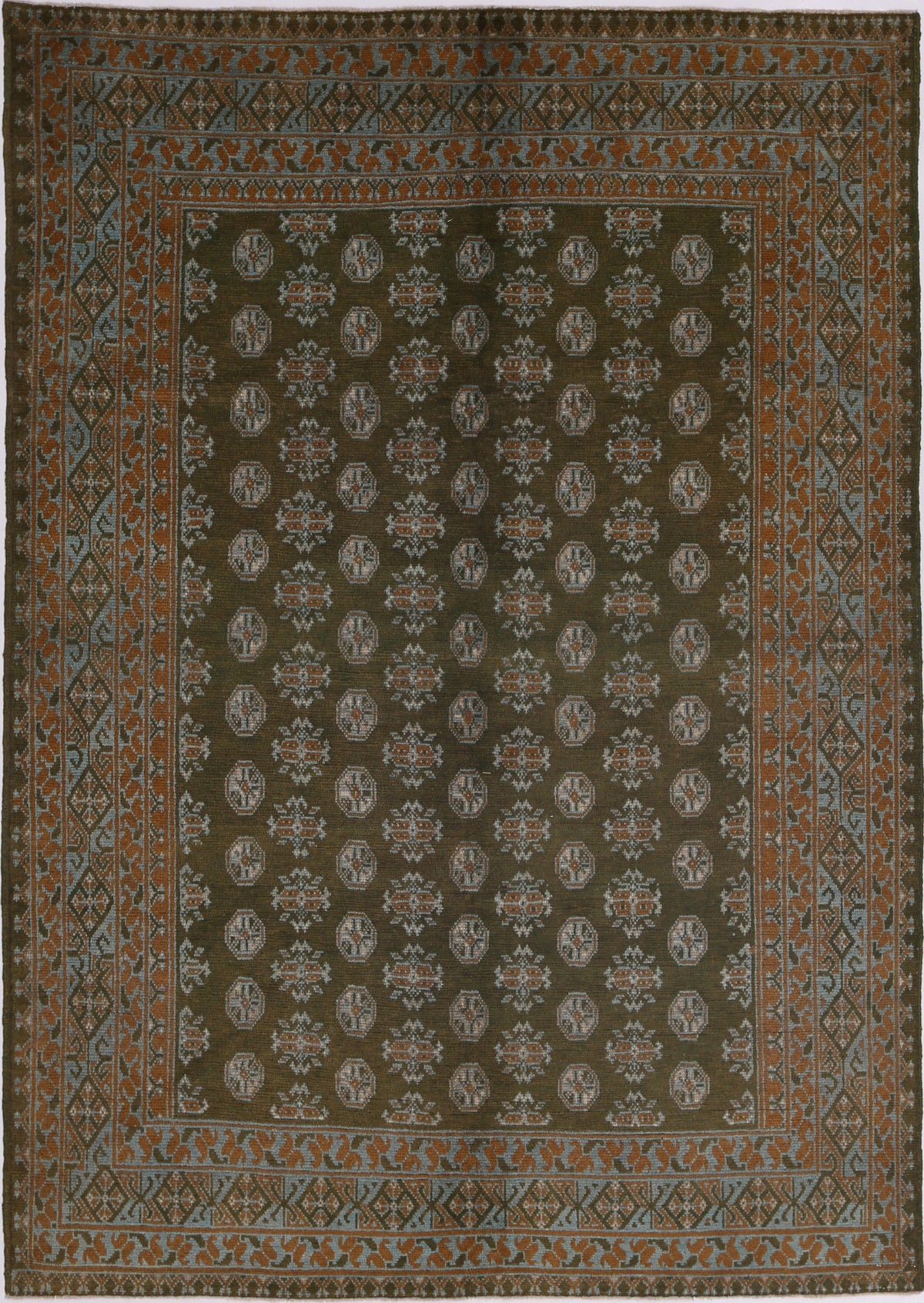 Ivory Hand-Knotted Afghan Tribal Geometric Wool Rug - 6'6" x 9'4"