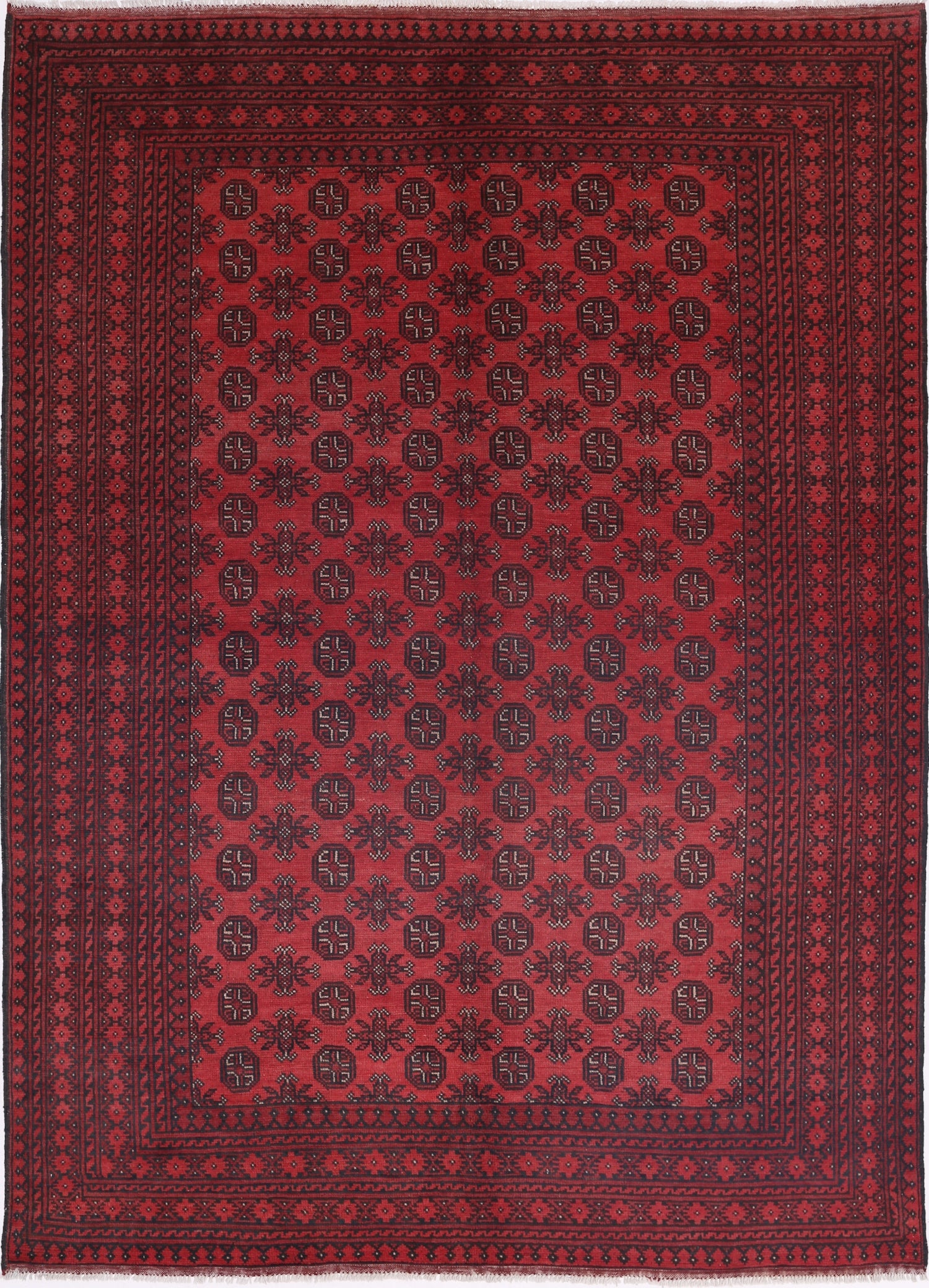 Ivory Hand-Knotted Afghan Tribal Geometric Wool Rug - 6'8" x 9'5"