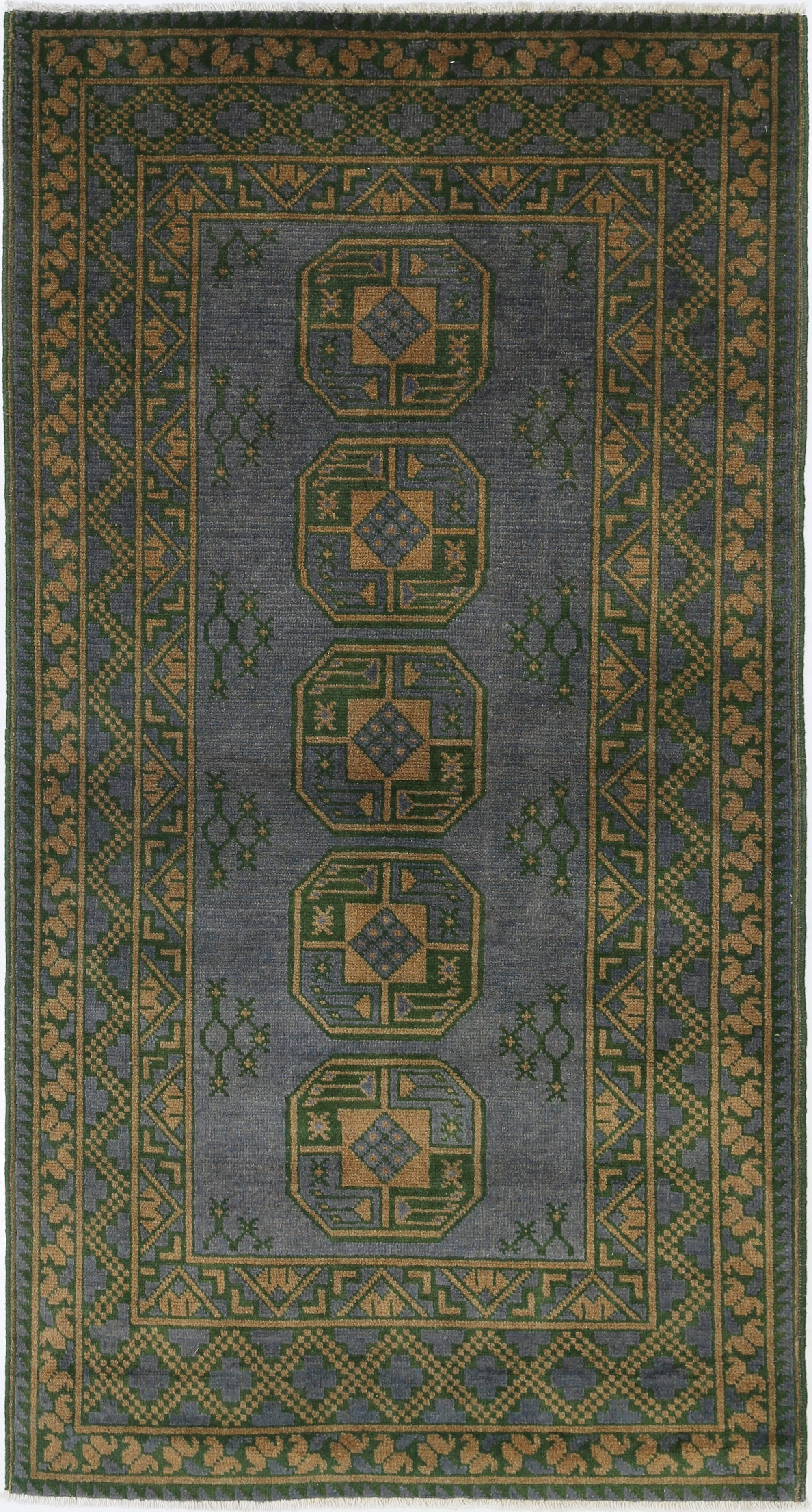 Grey Hand-Knotted Distressed Vintage Wool Rug - 3'3" x 6'5"