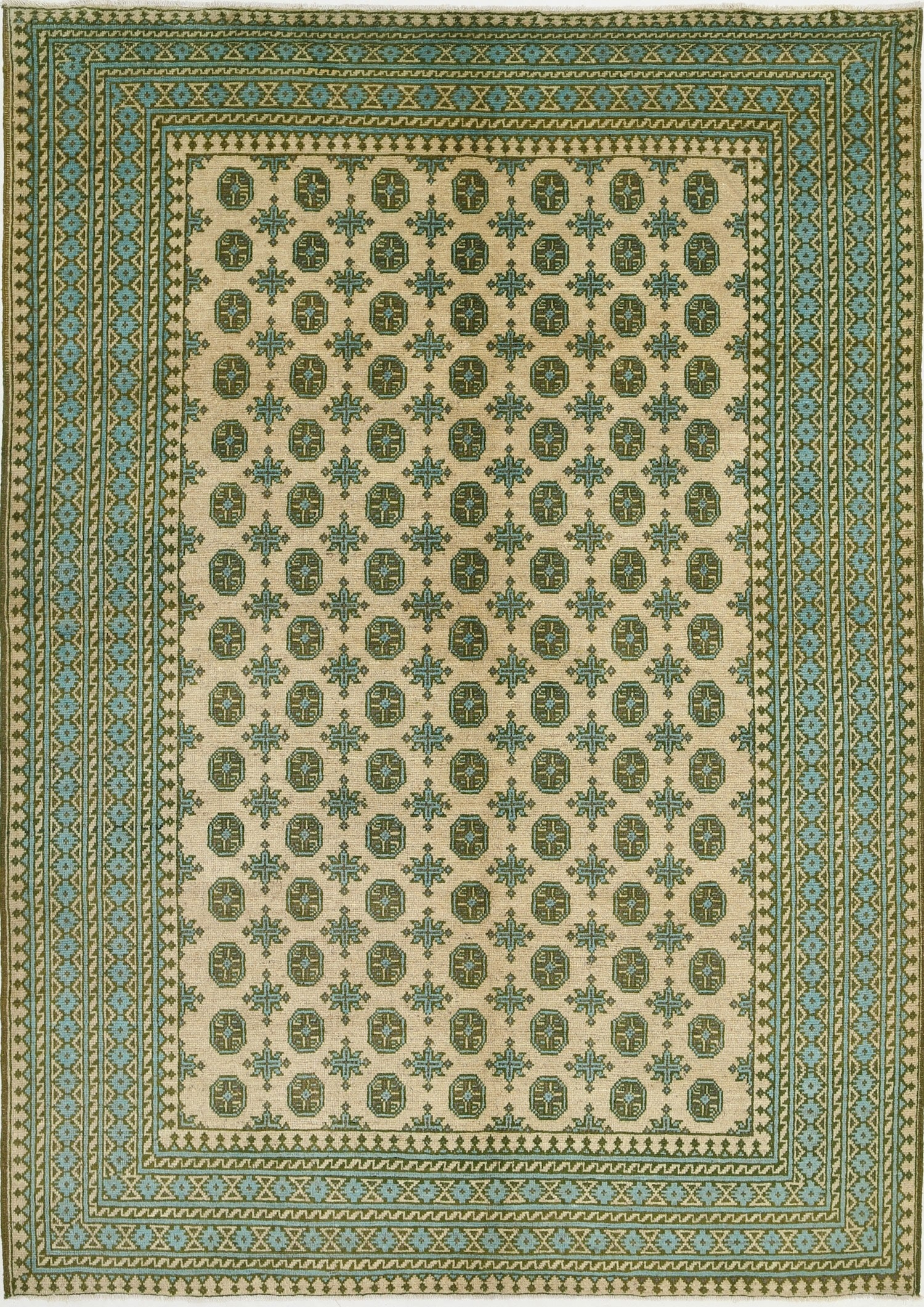 Ivory Hand-Knotted Afghan Tribal Geometric Wool Rug - 6'7" x 9'8"