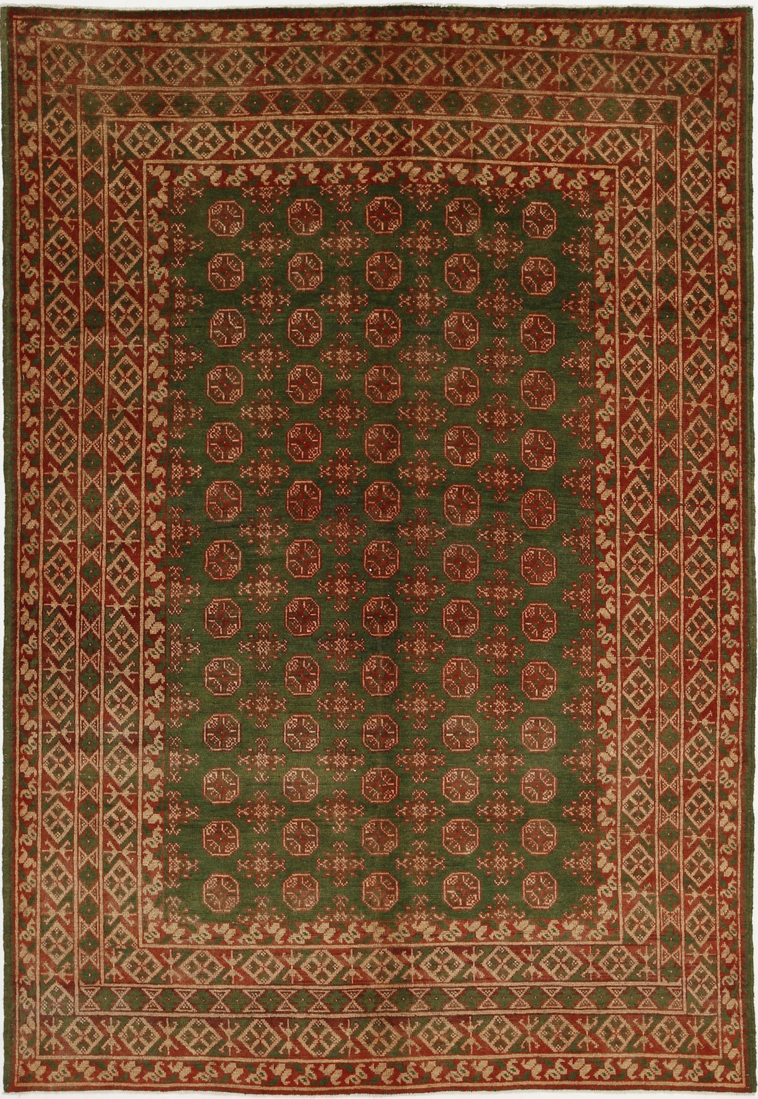 Ivory Hand-Knotted Afghan Tribal Geometric Wool Rug - 6'6" x 9'8"