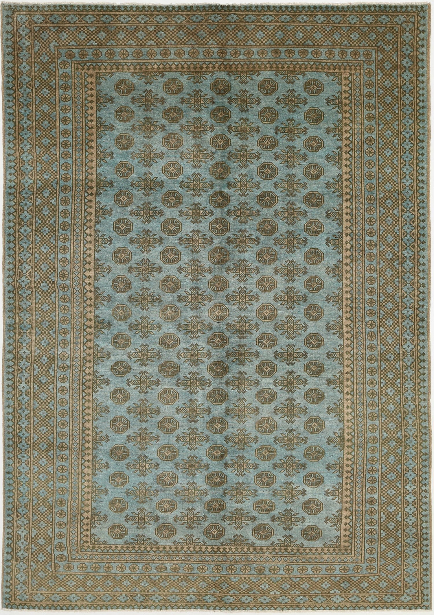 Ivory Hand-Knotted Afghan Tribal Geometric Wool Rug - 6'4" x 9'3"