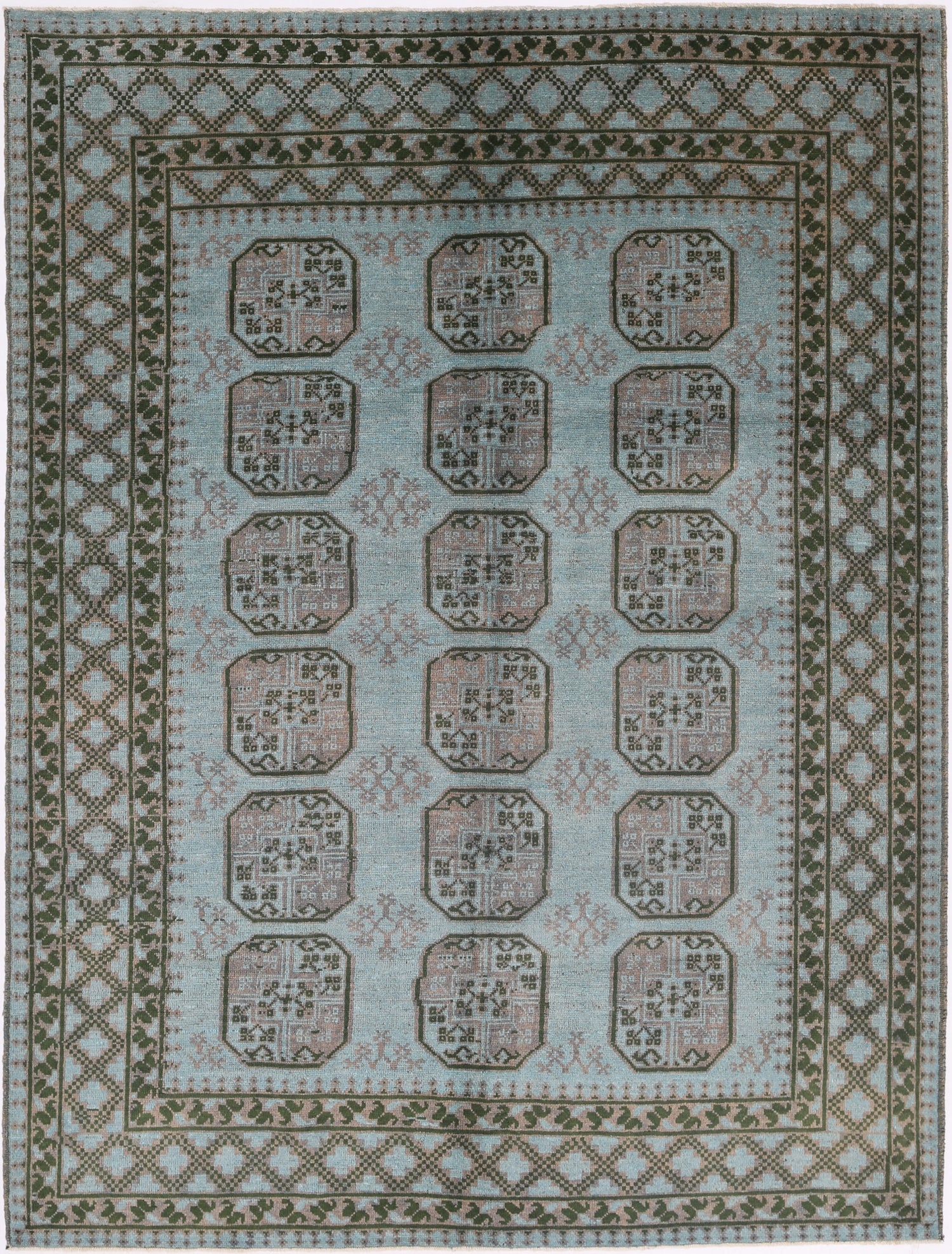 Ivory Hand-Knotted Afghan Tribal Geometric Wool Rug - 6'10" x 9'3"