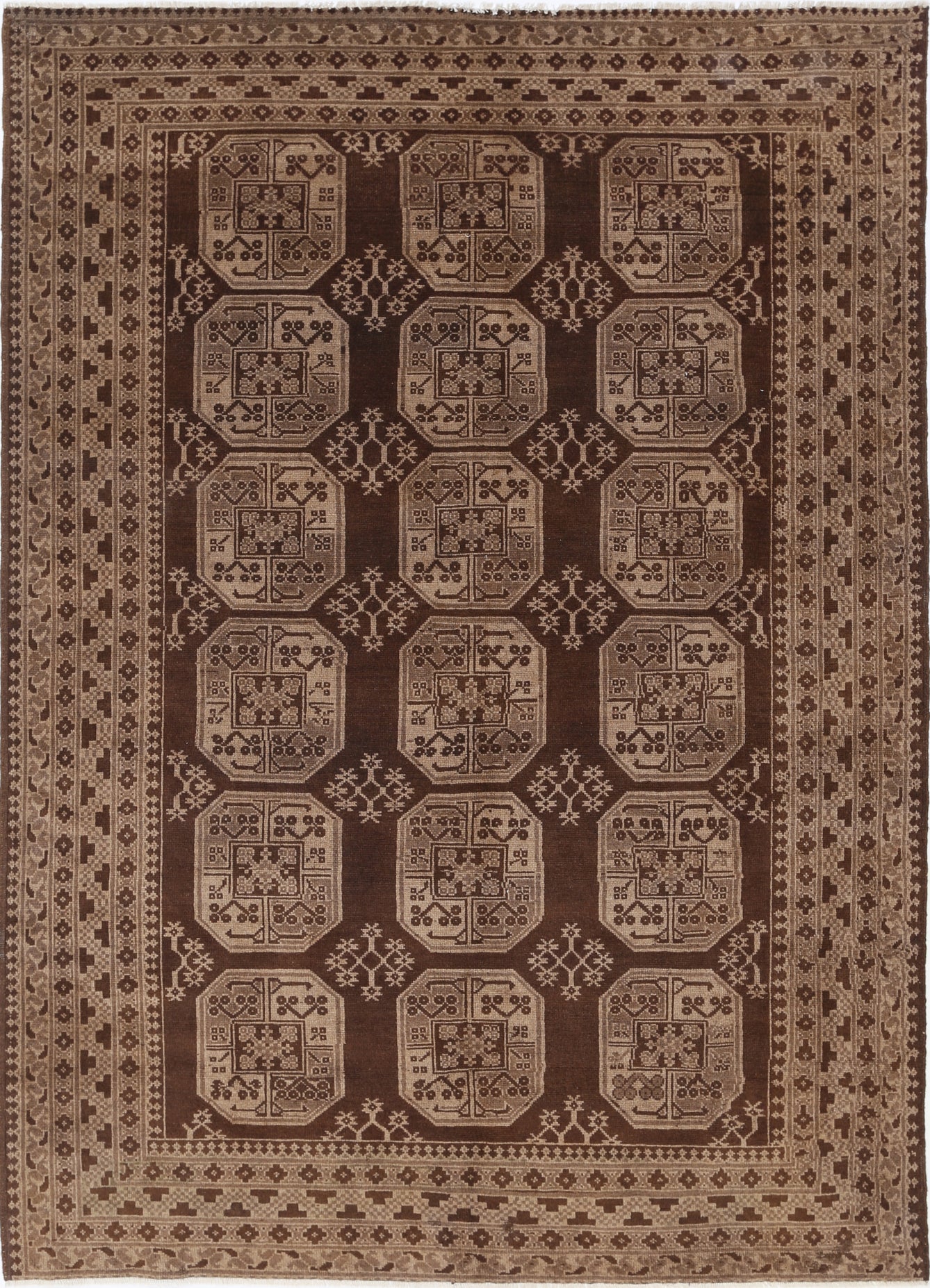 Ivory Hand-Knotted Afghan Tribal Geometric Wool Rug - 6'5" x 9'3"