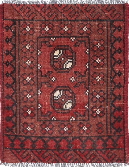 Ivory Hand-Knotted Afghan Tribal Geometric Wool Rug - 1'7" x 2'1"