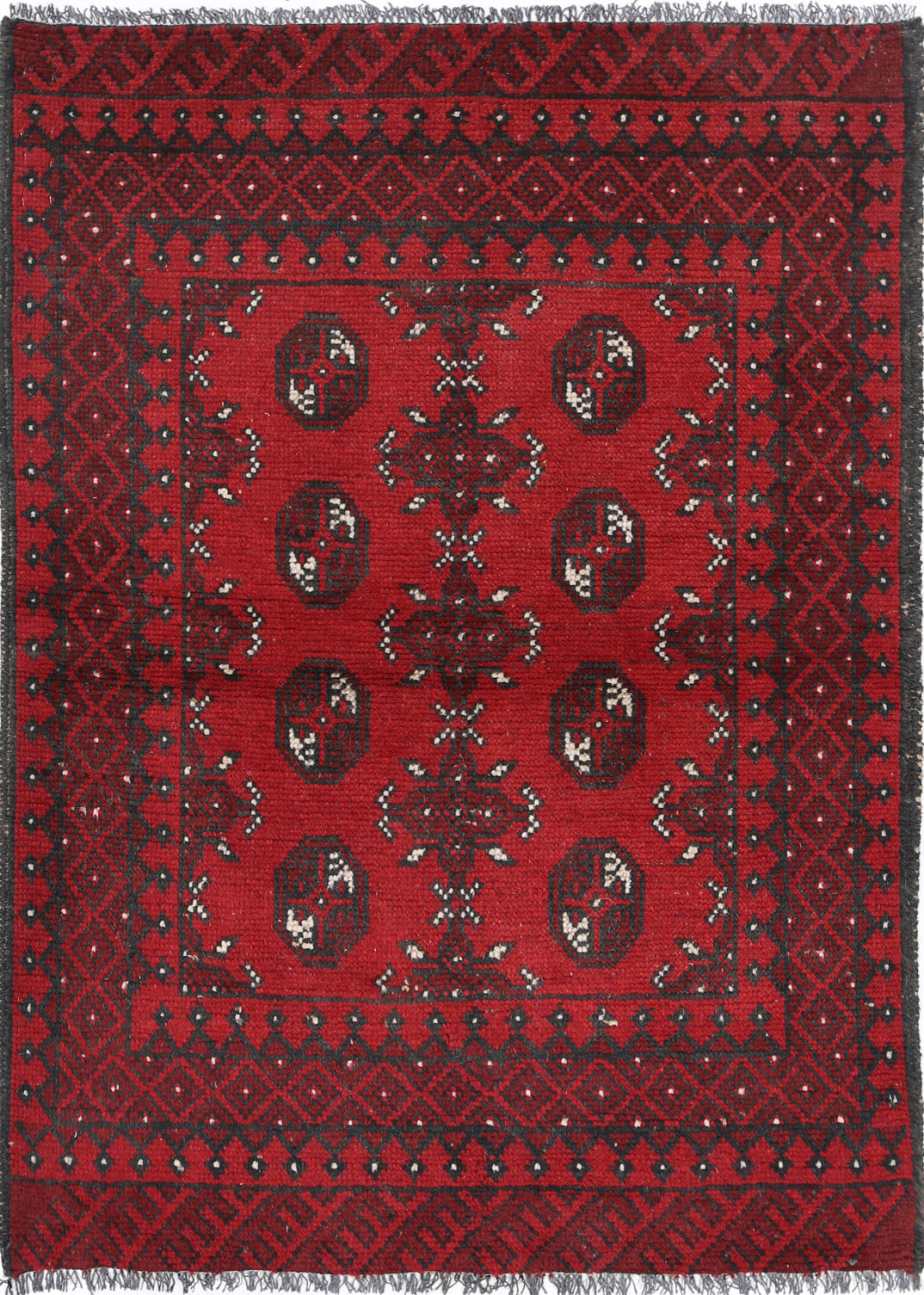 Ivory Hand-Knotted Afghan Tribal Geometric Wool Rug - 3'1" x 4'6"