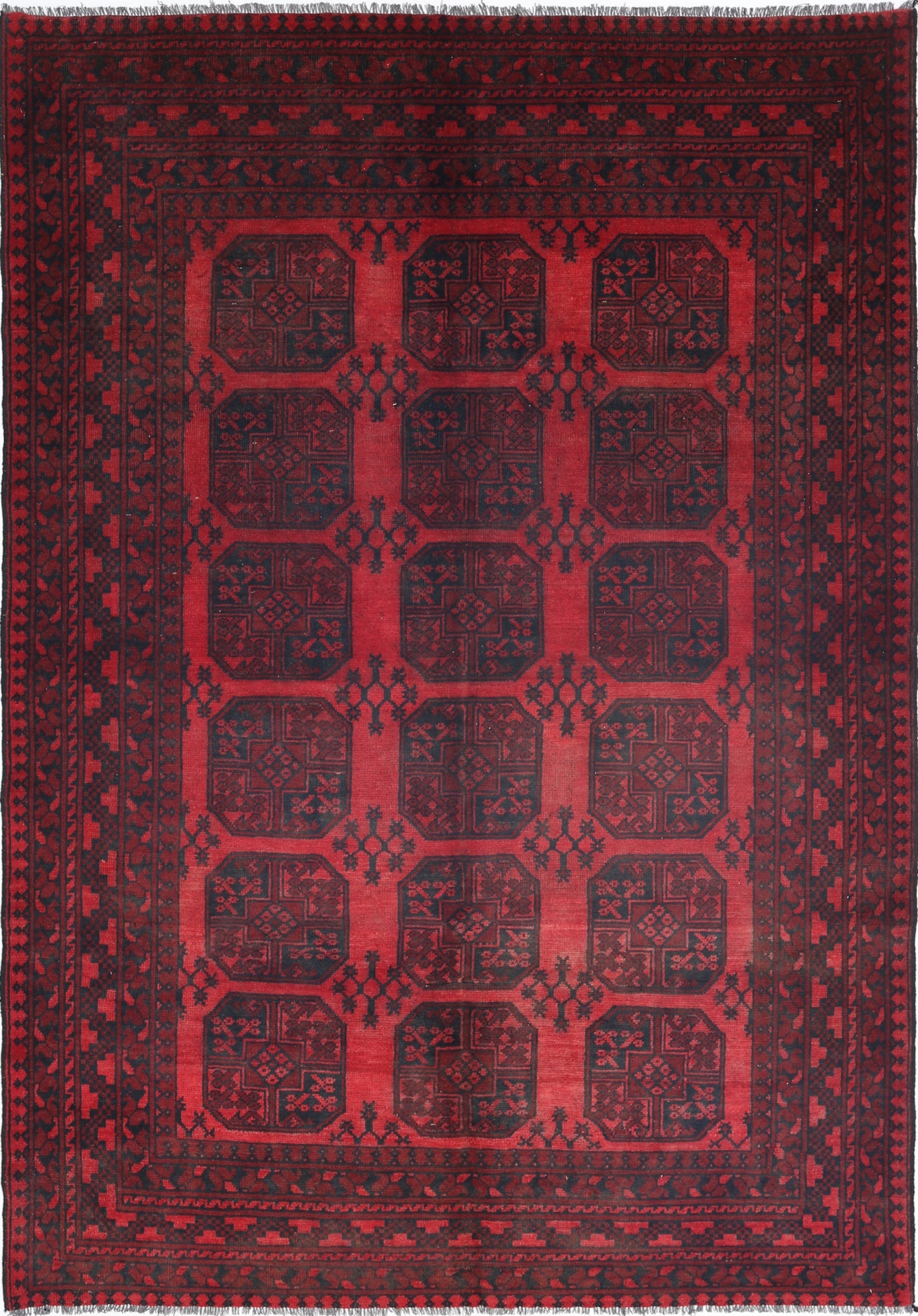 Ivory Hand-Knotted Afghan Tribal Geometric Wool Rug - 6'5" x 9'3"