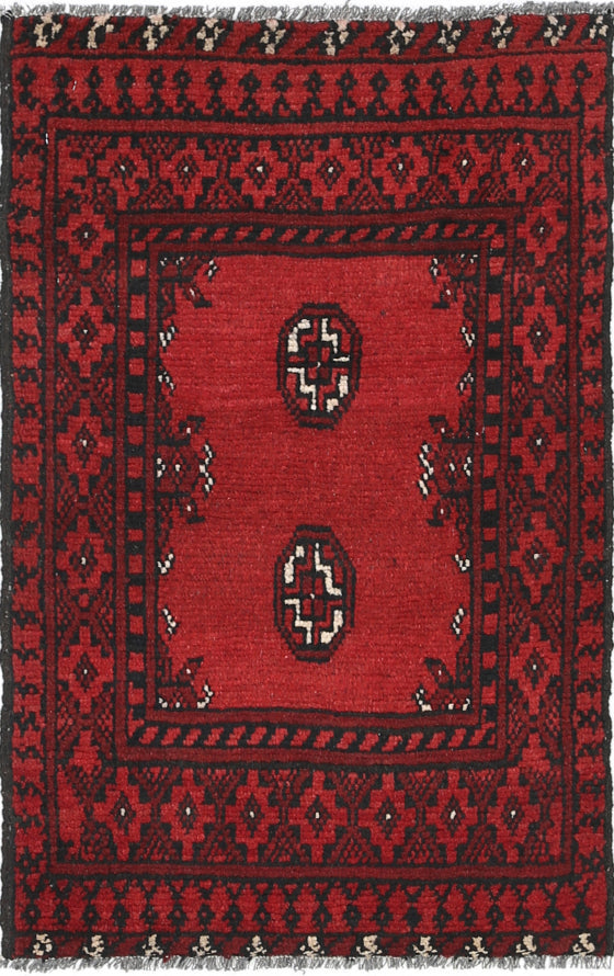 Ivory Hand-Knotted Afghan Tribal Geometric Wool Rug - 1'7" x 2'8"