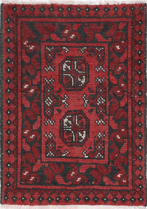 Ivory Hand-Knotted Afghan Tribal Geometric Wool Rug - 1'6" x 2'2"