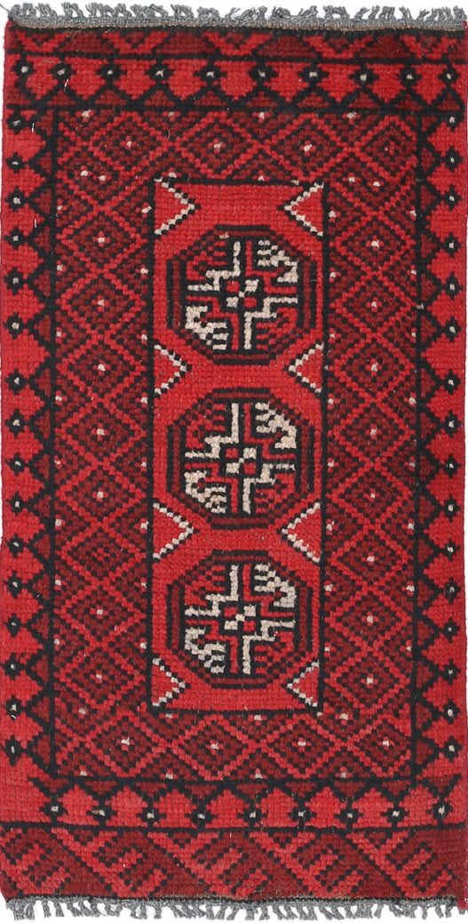 Ivory Hand-Knotted Afghan Tribal Geometric Wool Rug - 1'7" x 3'0"