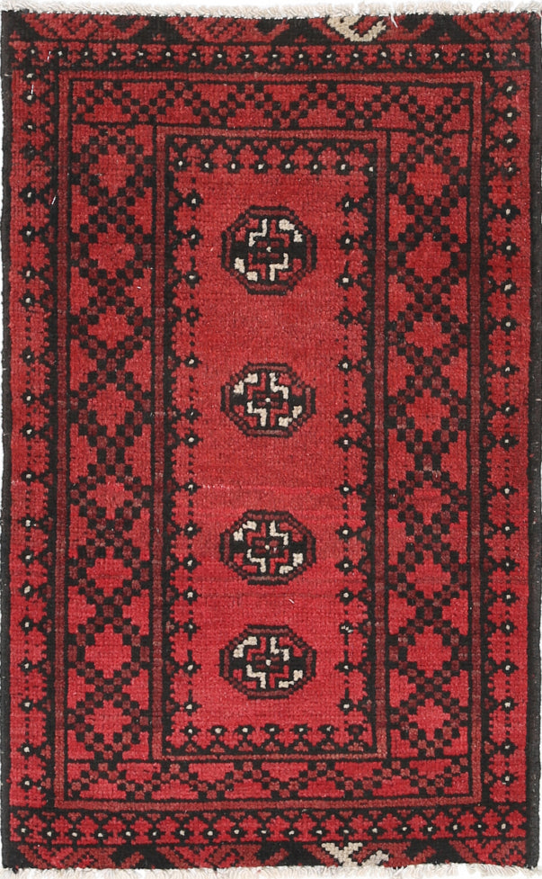 Ivory Hand-Knotted Afghan Tribal Geometric Wool Rug - 1'8" x 2'11"