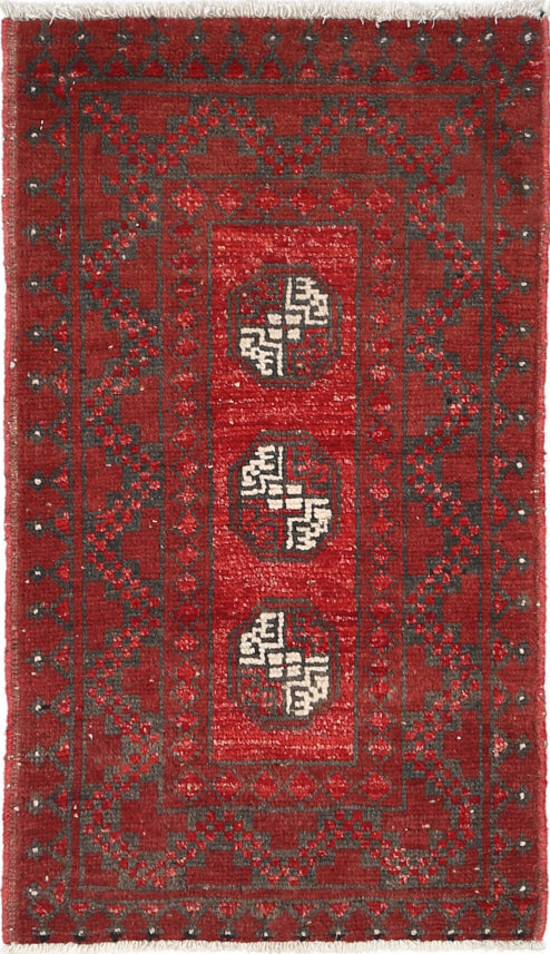 Ivory Hand-Knotted Afghan Tribal Geometric Wool Rug - 1'7" x 2'11"