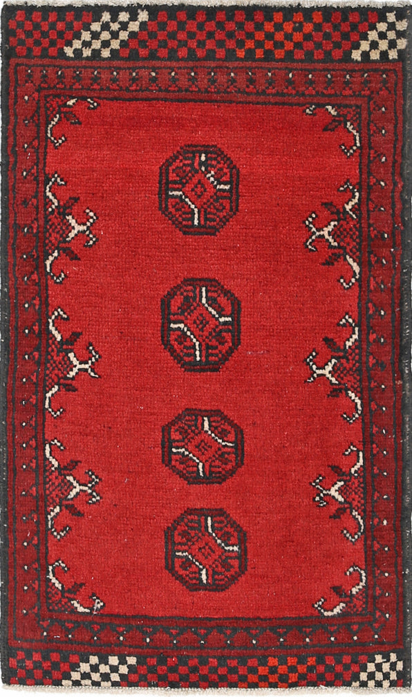 Ivory Hand-Knotted Afghan Tribal Geometric Wool Rug - 1'8" x 2'11"