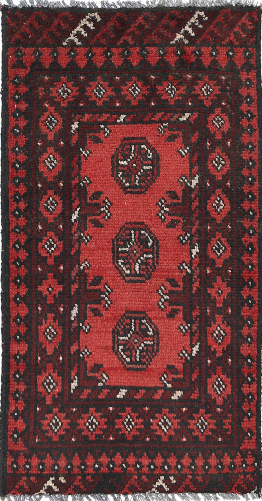 Ivory Hand-Knotted Afghan Tribal Geometric Wool Rug - 1'6" x 3'0"