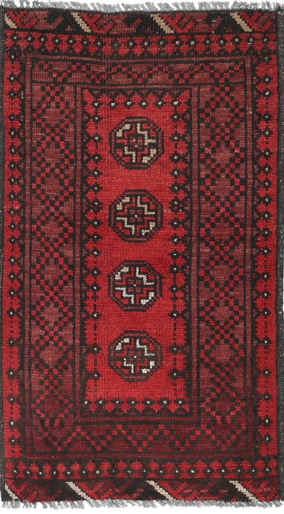 Ivory Hand-Knotted Afghan Tribal Geometric Wool Rug - 1'8" x 3'1"