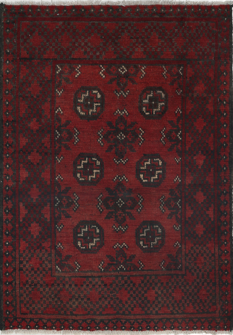 Ivory Hand-Knotted Afghan Tribal Geometric Wool Rug - 2'6" x 3'7"