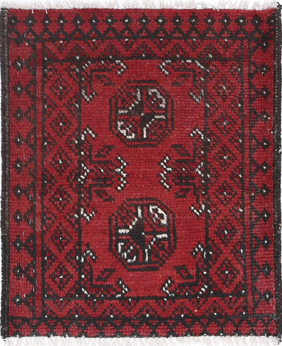 Ivory Hand-Knotted Afghan Tribal Geometric Wool Rug - 1'9" x 2'1"