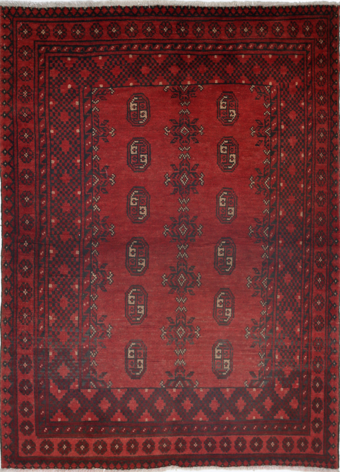 Ivory Hand-Knotted Afghan Tribal Geometric Wool Rug - 3'3" x 4'8"