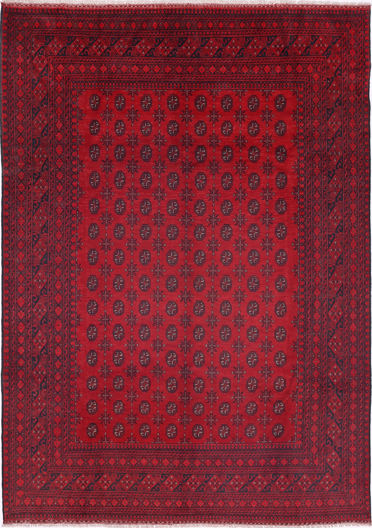 Ivory Hand-Knotted Afghan Tribal Geometric Wool Rug - 8'1" x 11'3"