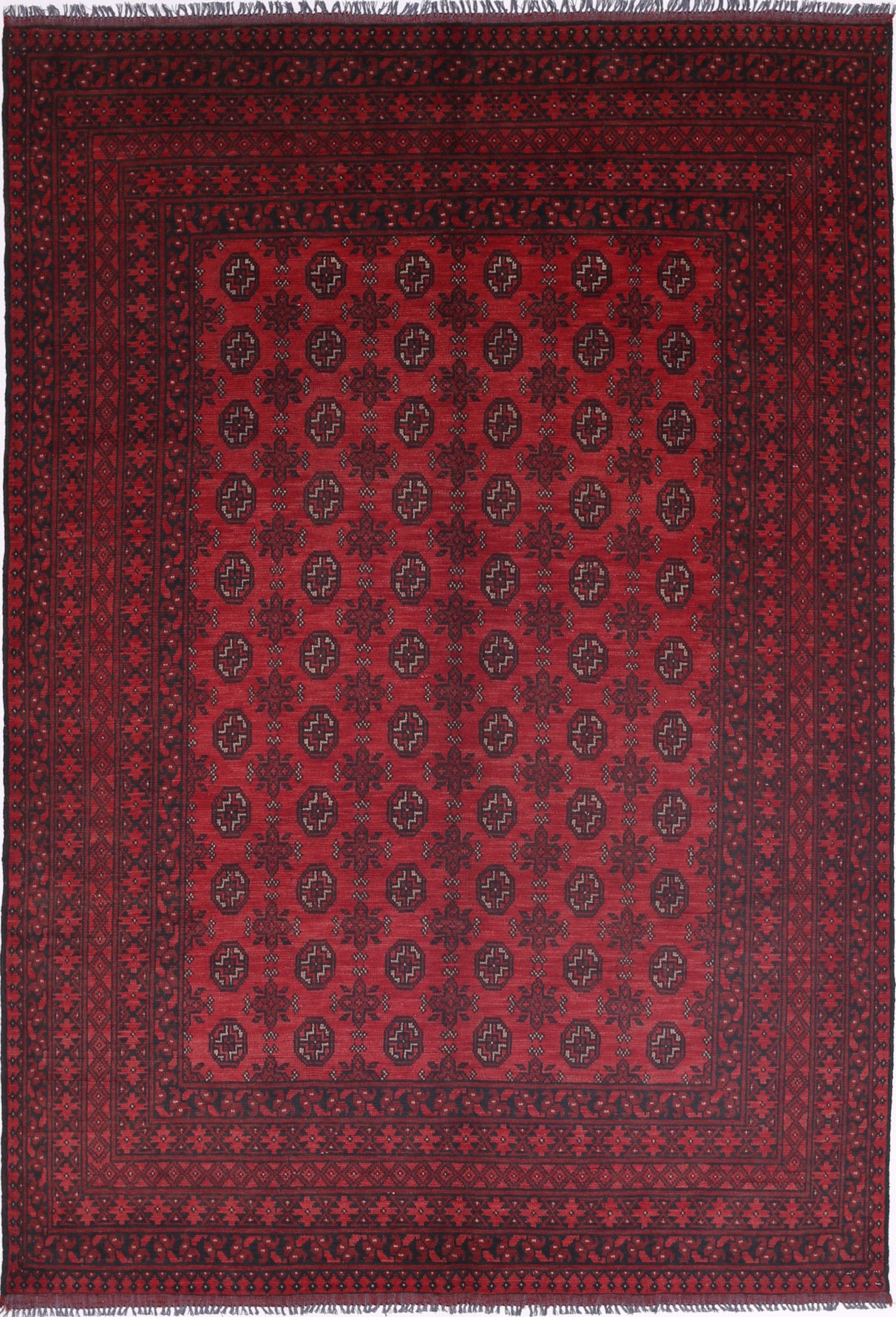 Ivory Hand-Knotted Afghan Tribal Geometric Wool Rug - 6'5" x 9'5"