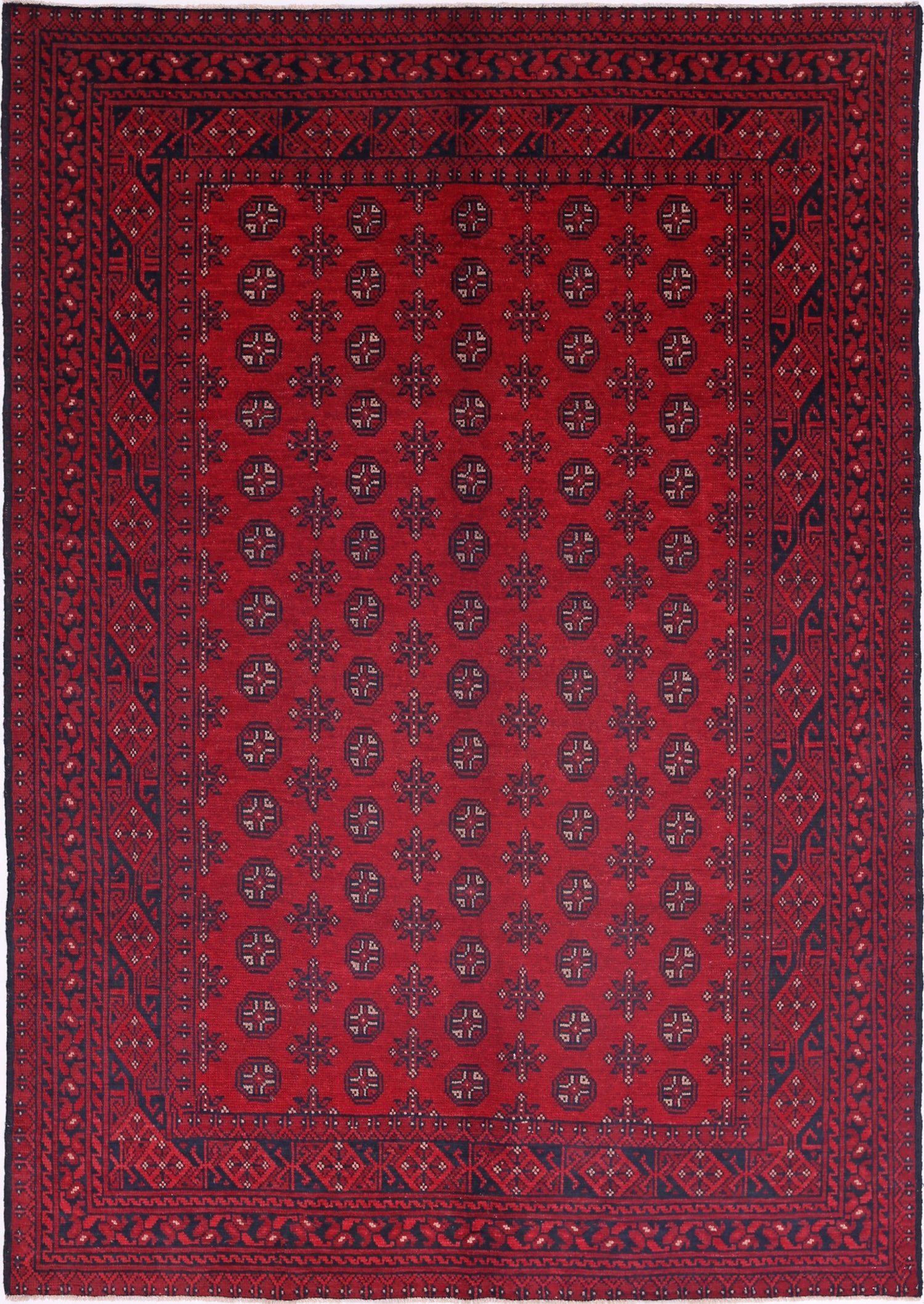 Ivory Hand-Knotted Afghan Tribal Geometric Wool Rug - 6'5" x 9'0"