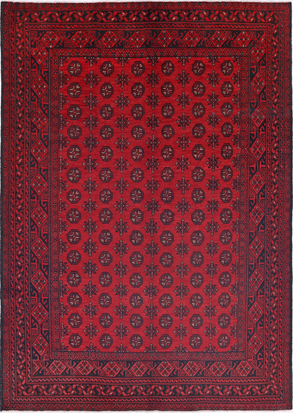 Ivory Hand-Knotted Afghan Tribal Geometric Wool Rug - 6'4" x 9'1"