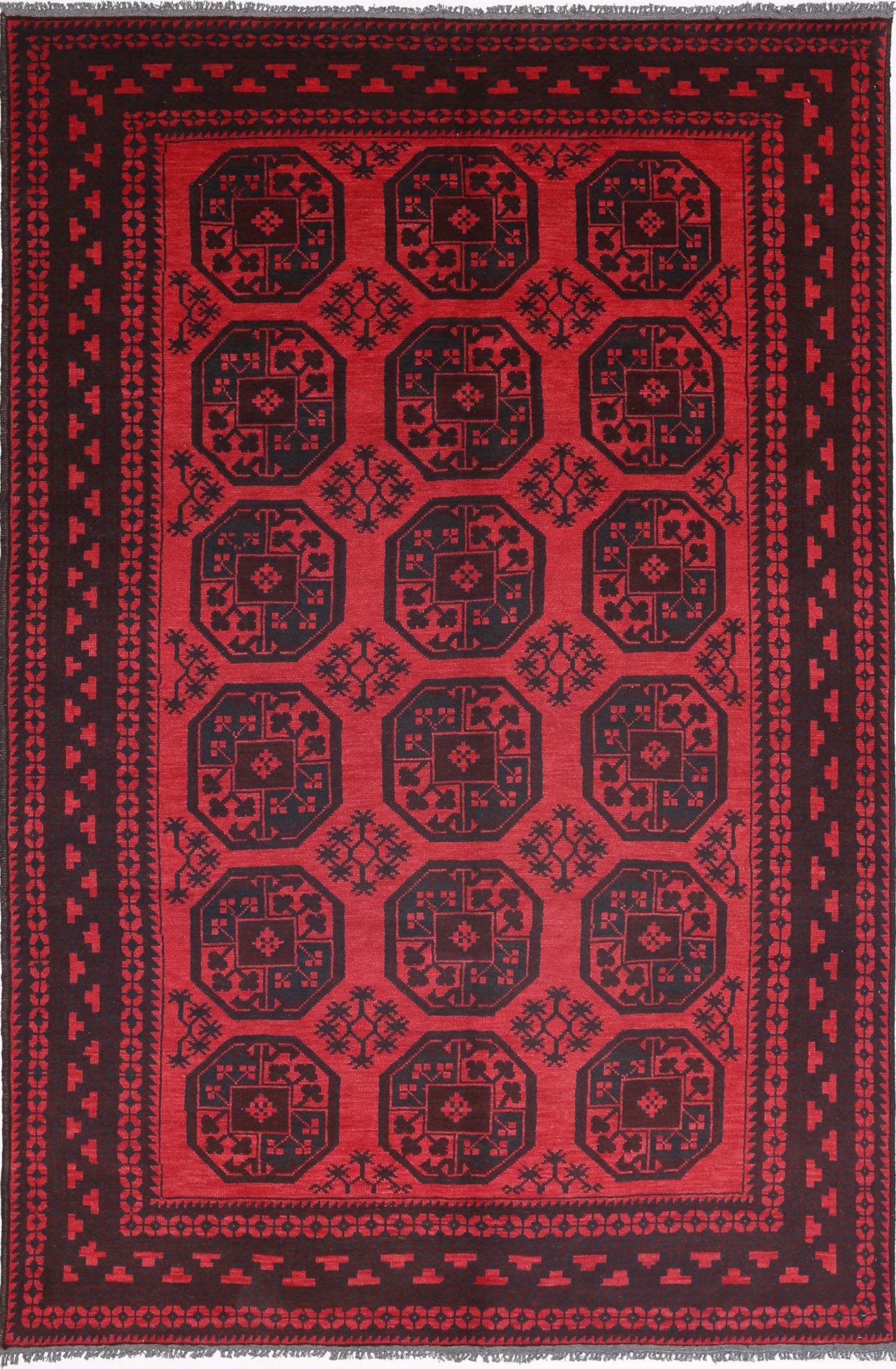 Ivory Hand-Knotted Afghan Tribal Geometric Wool Rug - 6'3" x 9'7"