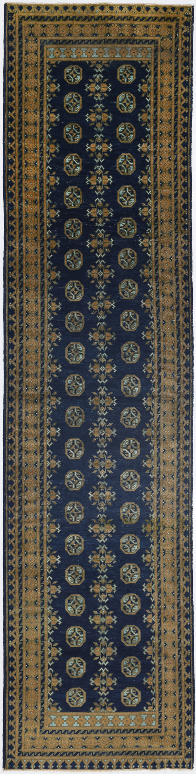 Ivory Hand-Knotted Afghan Tribal Geometric Wool Rug - 2'8" x 12'3"