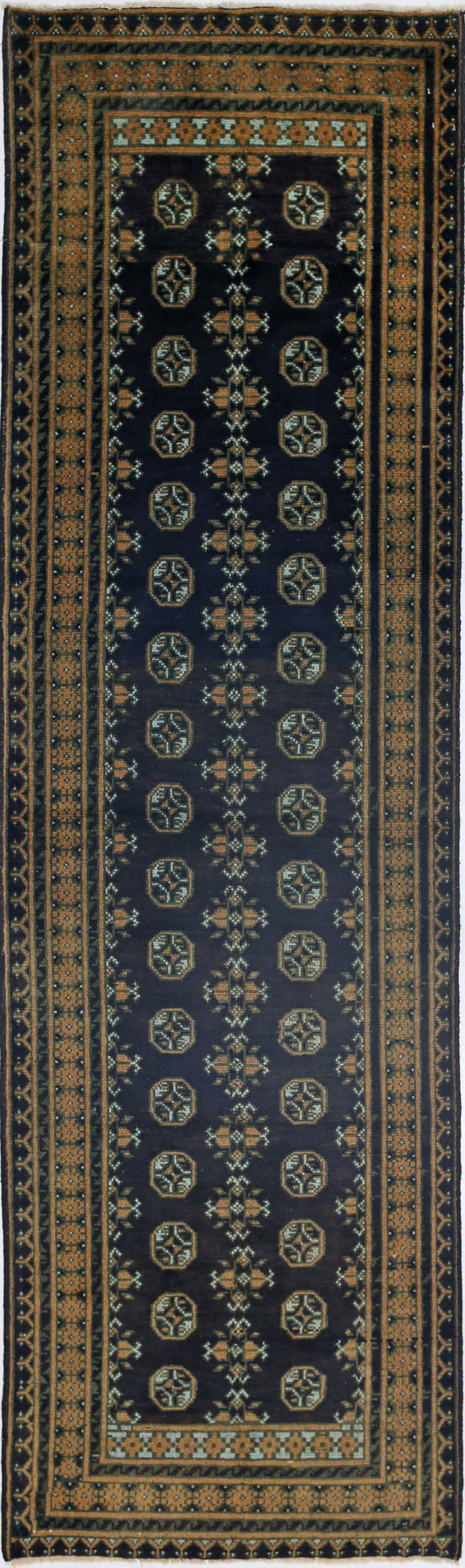 Ivory Hand-Knotted Afghan Tribal Geometric Wool Rug - 2'7" x 9'5"