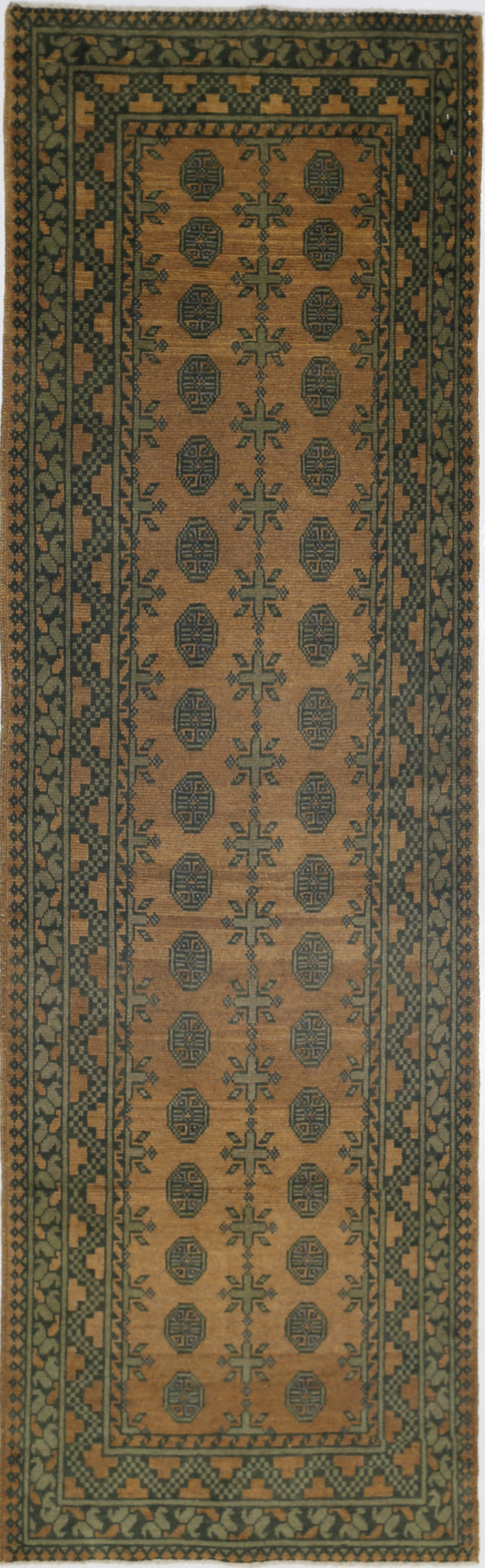 Ivory Hand-Knotted Afghan Tribal Geometric Wool Rug - 2'7" x 9'2"