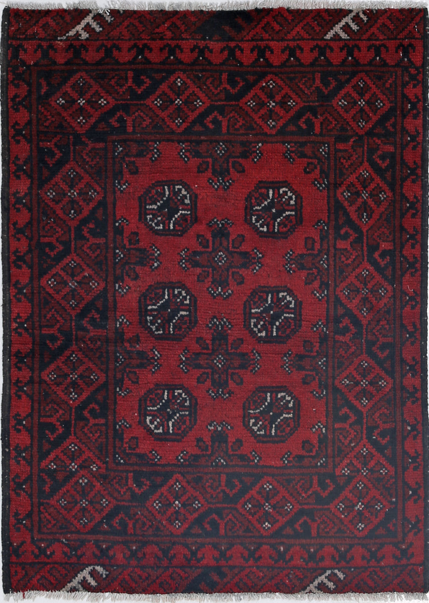 Ivory Hand-Knotted Afghan Tribal Geometric Wool Rug - 2'6" x 3'7"