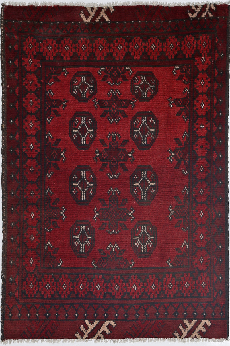 Ivory Hand-Knotted Afghan Tribal Geometric Wool Rug - 2'5" x 3'8"