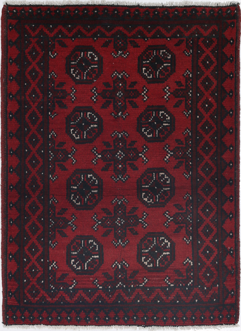 Ivory Hand-Knotted Afghan Tribal Geometric Wool Rug - 2'7" x 3'6"