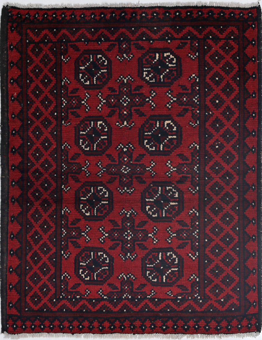 Ivory Hand-Knotted Afghan Tribal Geometric Wool Rug - 2'7" x 3'6"