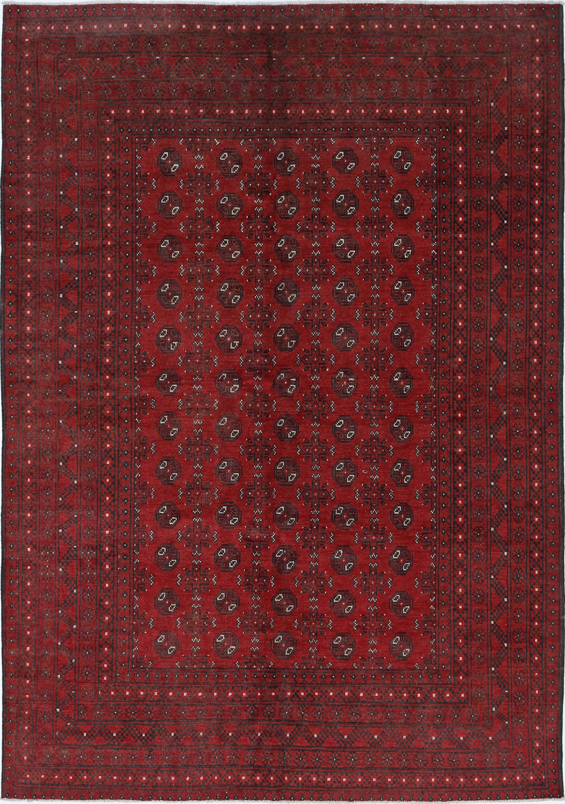 Ivory Hand-Knotted Afghan Tribal Geometric Wool Rug - 6'5" x 9'2"