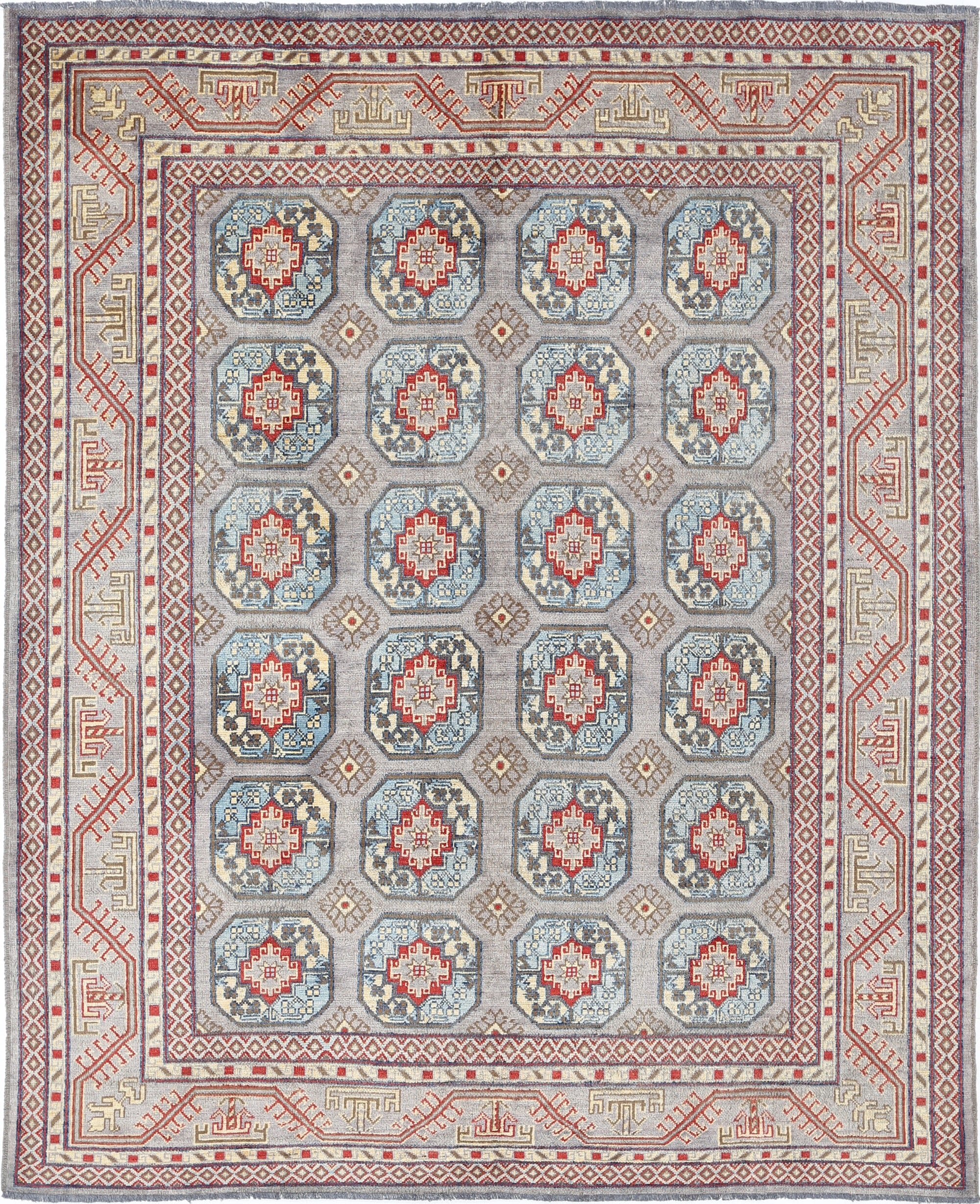 Grey Hand-Knotted Distressed Vintage Wool Rug - 8'1" x 9'10"