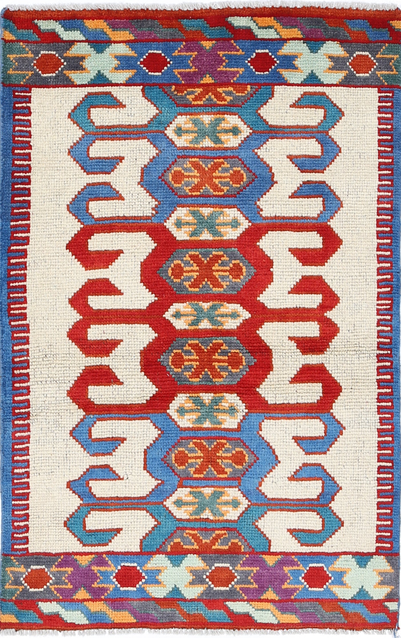 Ivory Hand-Knotted Tribal Geometric Wool Rug - 2'9" x 4'5"