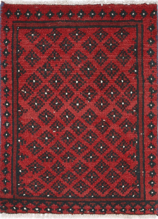 Ivory Hand-Knotted Afghan Tribal Geometric Wool Rug - 1'6" x 1'11"