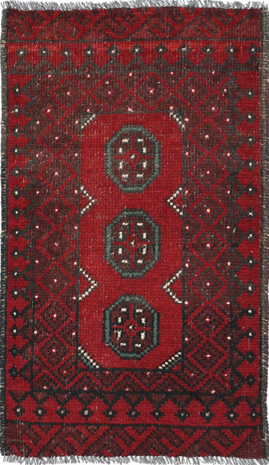 Ivory Hand-Knotted Afghan Tribal Geometric Wool Rug - 1'6" x 2'10"
