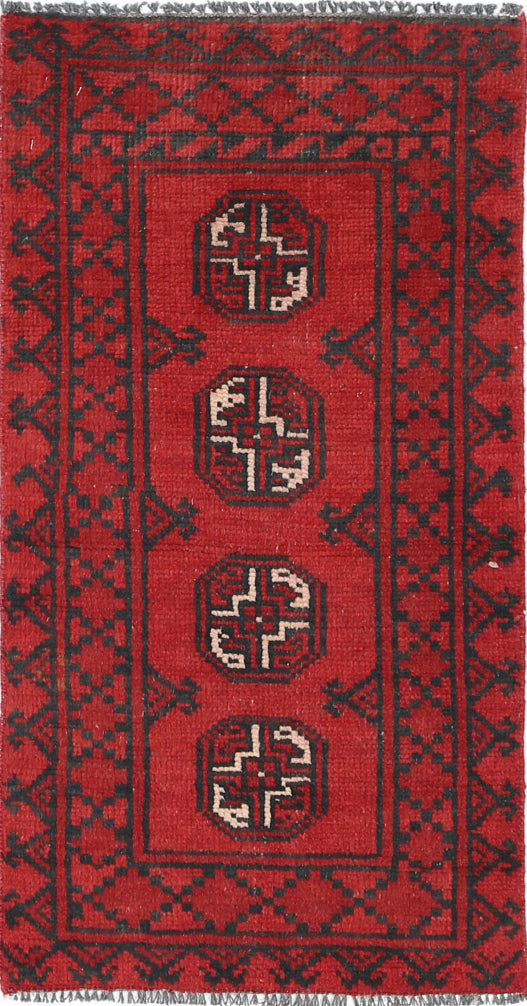 Ivory Hand-Knotted Afghan Tribal Geometric Wool Rug - 1'6" x 3'0"