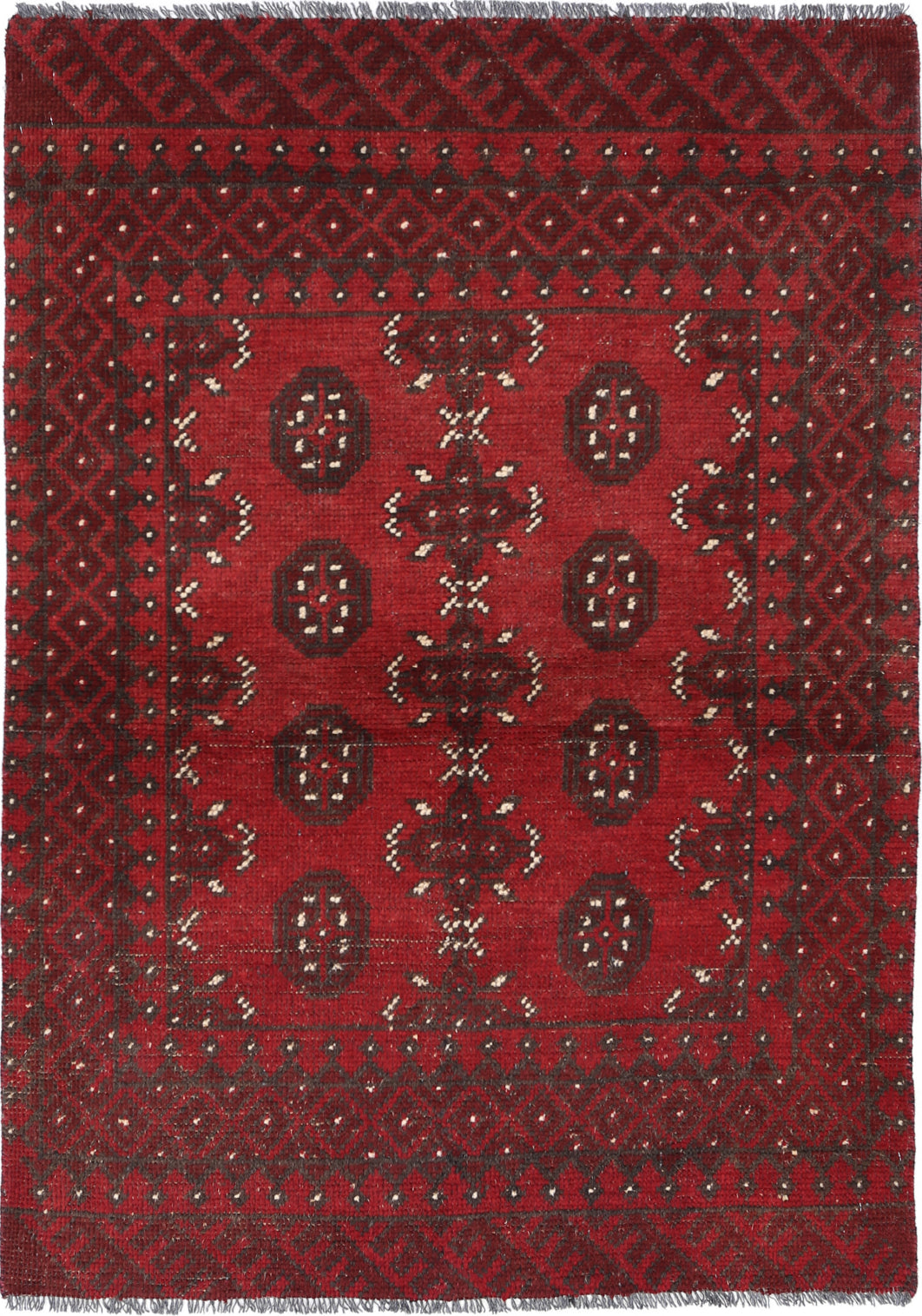 Ivory Hand-Knotted Afghan Tribal Geometric Wool Rug - 3'2" x 4'6"