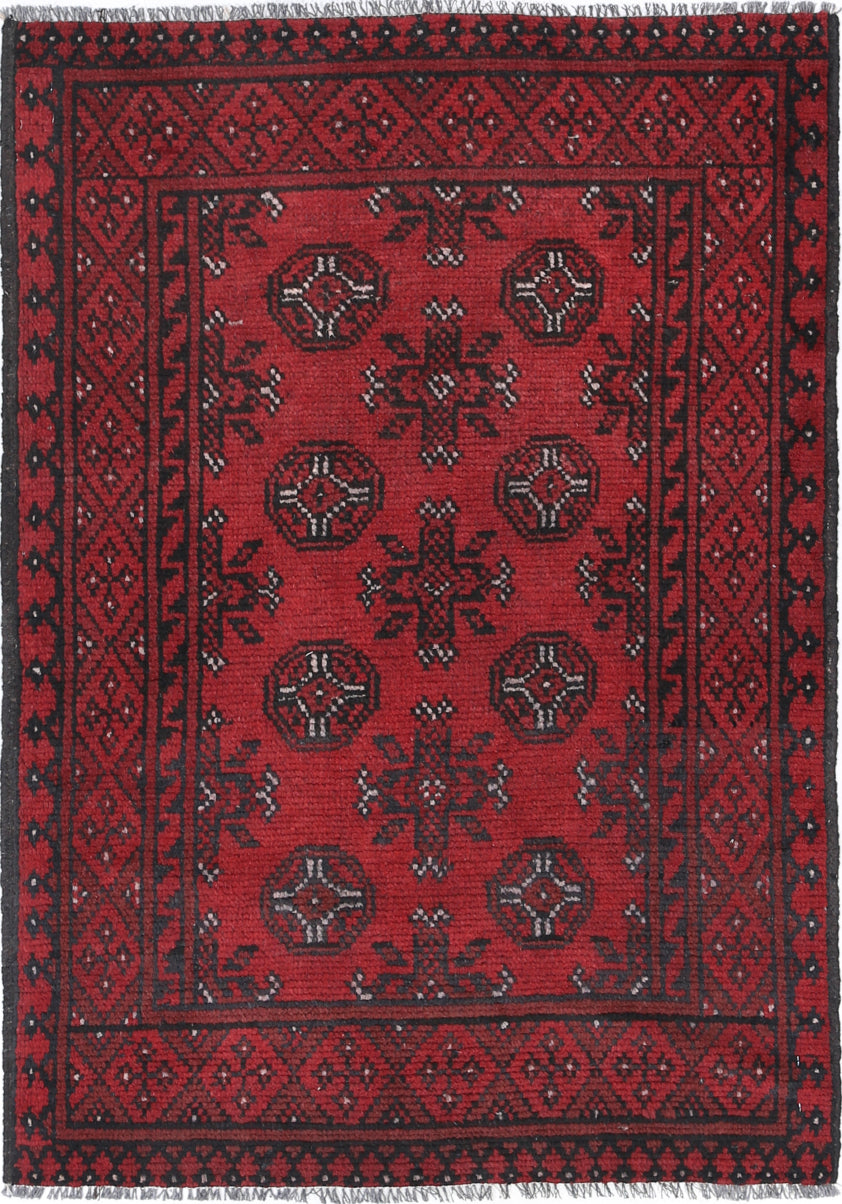 Ivory Hand-Knotted Afghan Tribal Geometric Wool Rug - 2'7" x 3'9"