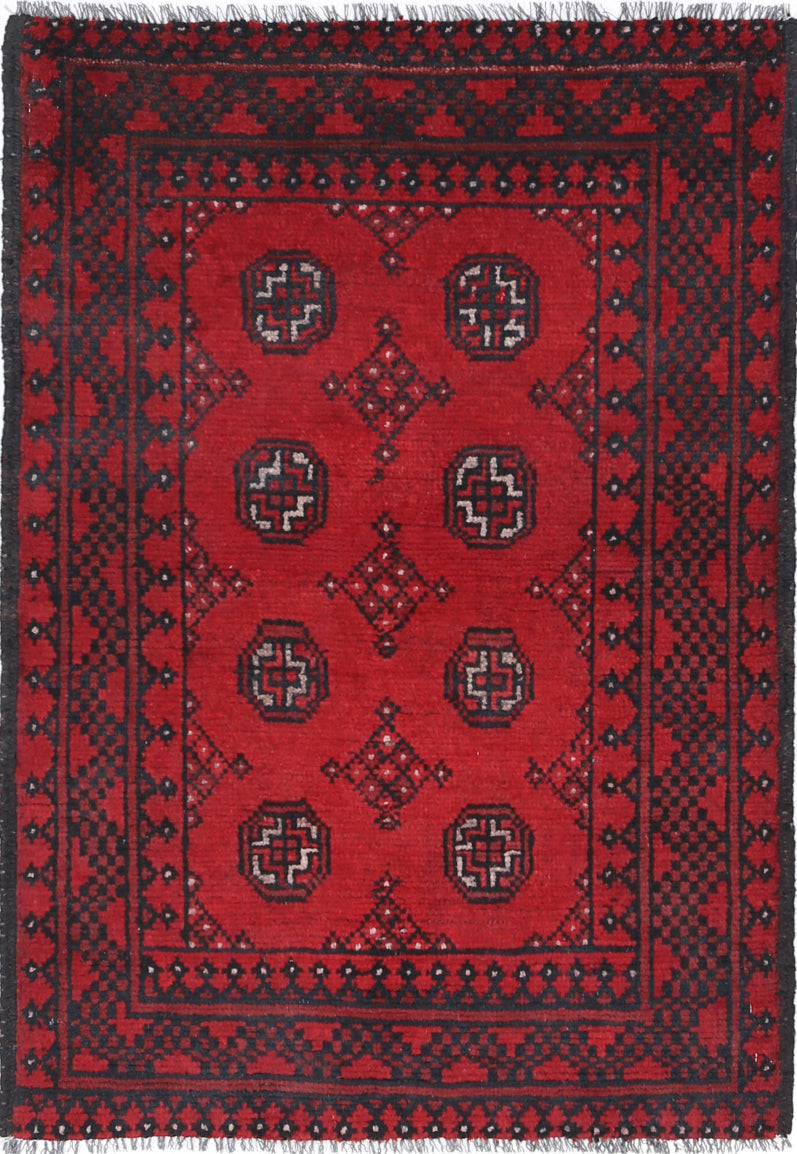 Ivory Hand-Knotted Afghan Tribal Geometric Wool Rug - 2'6" x 3'8"