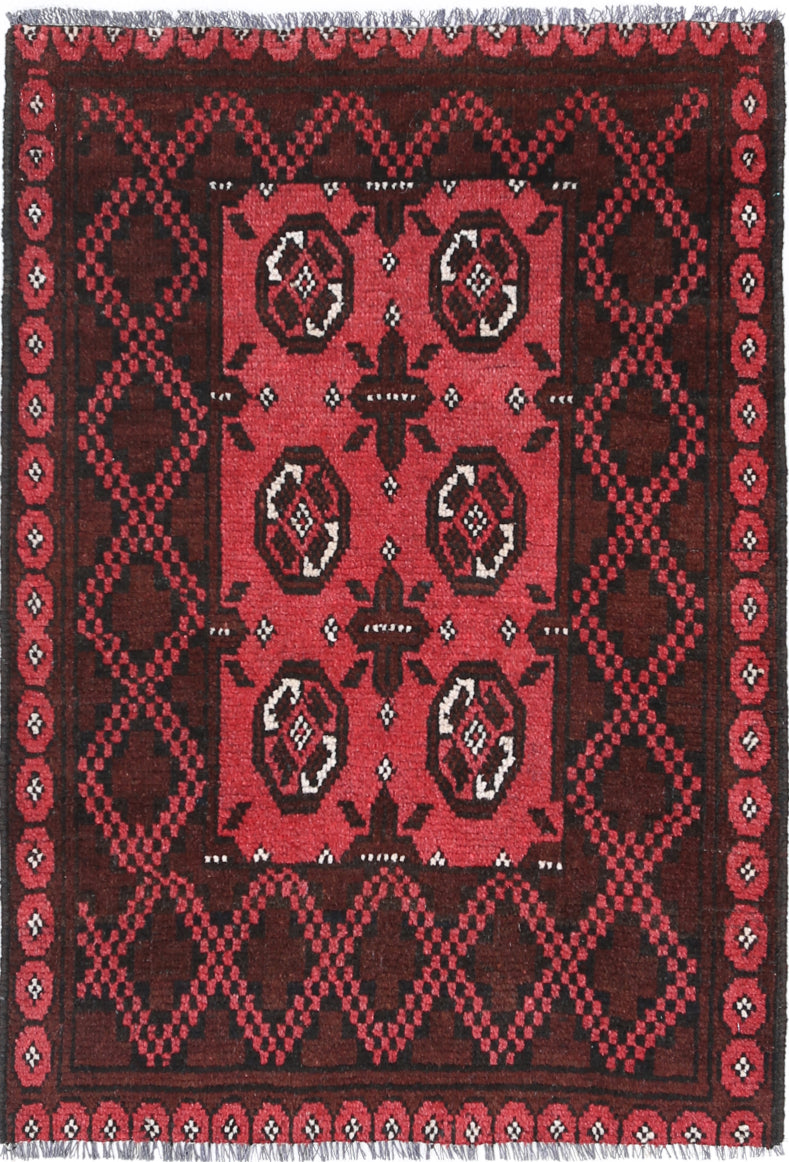 Ivory Hand-Knotted Afghan Tribal Geometric Wool Rug - 2'5" x 3'7"